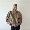 Elegant Solid Stand Collar Short Coat Women Casual Loose Button Full Sleeve Outwear Autumn Winter Streetwear