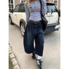 Blue Women's Retro Y2K 2000s Wide Leg Baggy Casual Denim Trouser High Waist Loose Jeans Autumn Harajuku Full Length Pants