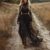 Spring Autumn Chic Long Sleeve O-Neck Prom Dress Retro Black Sexy Zipper Long Dress Women's Lace Jacquard Hollow out Party Dress