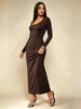 Women's Solid Long Sleeve Bodycon Dress, Chic Basic Minimalist Causual Scoop Neck Long Dress, Womenswear