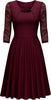 Women's Vintage Floral Lace Wedding Party Dress Square Neck A-Line Skirt High Waist Solid Medium Sleeve Slim Flared Skirt