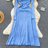 Autumn Winter Wear Dress Women Polo Single Breasted Pocket Design Bodycon Knitting Temperament Sweater Long Dresses