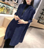 Pleated Singlebreasted Windbreaker Long Spring and Autumn Collar Temperament Coat Seven-point Sleeve Joker Cardigan Woman