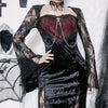 Elegant Mall Gothic Women Evening Dresses Grunge Aesthetic E-girl Velvet Midi Dress Lace Splice Sexy Split Alt Outfits