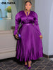 Plus Size Women's Dress Set Long Sleeve V-neck Blouse and Pleated Maxi Long Skirts Suit Birthday Two 2 Piece Set Outfits
