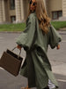 Women's Autumn Long Trench Coat Stand Collar Button Batwing Sleeves Side Slit Oversized Jacket Chic High Street Windproof Outfit