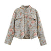 Women Glitter Sequins Blazer Long Sleeve Vintage Print Stand Collar Neck Street Blazers Casual Slim Autumn