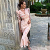 Elegant Floral Long Dress Women's Deep V neck High Waist Office Lady Party Dress Slim Long Sleeve Female Fishtail Dress