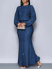 Shiny Women's Dress Spring Autumn O-neck Long Sleeve Slim Hips Banquet Long Dress Female Pleated Party Fishtail Dresses