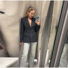 Notched Black Blazer Coats For Women Elegant Single Breasted Suit Jacket Female Long Sleeve OL Chic Street Outerwear