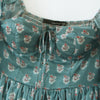 Women Sexy Cross Bandage Black Flower Print Puff Long Sleeve Dress 3 Layer Wood Ears Ruffles Hem Cake Mini Holiday Robe