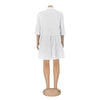 Elegant Women Big Swing Turn-down Neck Single Breasted Shirt Style Loose Smock Dress