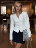 Striped Print V-neck Ribbon Suit Coat For Women Long Sleeve Buttons Office Lady Top Elegant Female Blazer Outwear