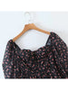 Autumn Women Vintage Floral Print Chiffon Dress Sexy Semi-Sheer Long Sleeve Layered Ruffle Ladies Short Dress
