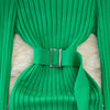 Turtleneck Sexy Wrap Hips Knitted Dresses Women Autumn Winter Long Sleeve Bodycon Sweater Dress with Belt
