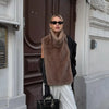 Elegant Lace Up Women Faux Fur Coat V-neck Long Sleeve Loose Plush Jacket Winter Lady Warm Daily Commute Outwear