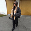 Women Faux Fur Collar Puffer Jacket Lapel Oversized Long Sleeve Warm Loose Thick Coat Female Winter Casual Jackets
