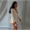 Women's White Floral Print Wide-strap Cami Dress With Waistband Satin Bodycon Mini Dresses Lady Elegant Party Robes