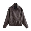 Women Pu Leather Black Coats Stand Collar Long Sleeve Zipper Jacket Woman Vintage High Street Pu Jackets
