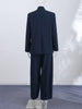 Chic Solid Stand Neck Blazer Jacket Pant Set Women Full Sleeve Shoulder Pads Coat Wide Leg Pants Autumn Commute Outfit