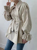 Autumn Winter Khaki Minimalist Women's Trench Coat Sashes Windbreaker Loose Flare Sleeve Double Breasted Trench