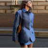 Women's Short Set Lapel Collar Fitted Cinched Waist Blazer Jacket Mini Solid Straight Skirt Elegant Suit Party Office Set Ladies