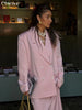 Loose Pink Satin Women's Two Pieces Set Elegant Long Sleeve Blazer With High Waist Maxi Skirt Set Female