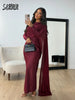 Burgundy Abaya Women Satin Modest Evening Dress Simple Cocktail Gown With Side Cape Elegant Arabic Long Sleeves Robe