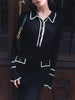 Ruffled Knit Dress Women Autumn Ribbed Contrast Long Sleeve High Waist Lapel Gown Dress Knitwear Ladies Maxi Dress