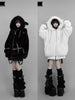 Kawaii Vintage Gothic Lolita Coat Women Harajuku Y2k Bear Ears Hooded Loose Plush Jacket Ropa Mujer Girls Sweet Warm Outwear