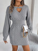Autumn Winter Solid Color Woolen Dress O-Neck Lantern Long Sleeve Hollow Out Knitted Mini Dresses Woman Clothing