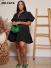 Elegant Women Puff Sleeve Single Breasted Lapel Collar Babydoll Dress Street White Big Swing Loose Smock Shirt Dresses