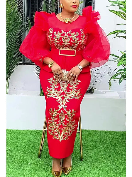 Plus Size Evening Dresses for Women African Sequin Gown Elegant Spring Wedding Party Long Dress Ankara Ladies Clothing