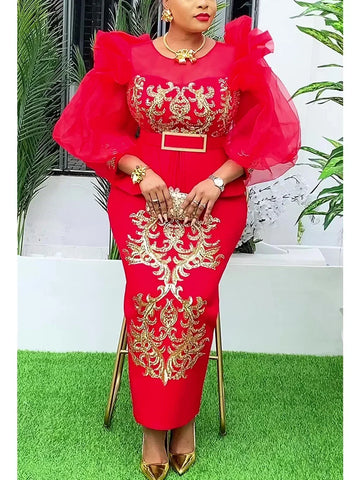 Plus Size Evening Dresses for Women African Sequin Gown Elegant Spring Wedding Party Long Dress Ankara Ladies Clothing