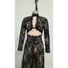 Sexy Long Sleeve Lace Patchwork Hollow Out Long Dress Women Black O Neck Cut Out Split Slim Dresses Runway Evening Party Gowns