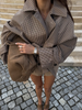 Plaid Windbreaker Grid Jacket Lapel Collar Double Breasted Trench Woman Coat Waist Tie Belt Long Sleeve Short Top Casual Clothes