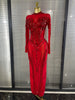 Sparkly Crystal Women Long Sleeve Sexy Mesh See Through Bodycon Long Dress Bar Singer Celebrate Performance Costumes Stage Wear