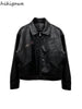 Harajuku PU Women Jackets Autumn Winter Clothes Print Vintage Outwear Streetwear BF Casual Y2k Tops Korean Leather Coats