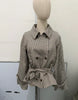 Vintage Plaid Women's Cropped Trench Coat Autumn Lapel Tie Waist Full Sleeve Windbreaker Chic Casual Elegant Jacket