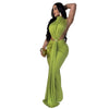 Women O-neck High Split Ruched Stacked Bodycon Midi Maxi Dress Evening Party Club Vestidos Sexy Chic Long Dresses