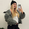Women's Cropped Coats Camo Printed Hooded Zipper Padded Jacket Autumn Winter Lady Long Sleeve Panelled Loose Coat Outerwears