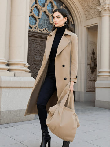 Women's Warm Woolen Overcoat for Autumn Winter Double-Breasted Wool Blends with Belt Windproof Street Female Wear