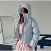 Winter Puffy Warm Women's Padded Coat Detachable Hooded Full Sleeve Zip-up Cropped Cotton Coats Lady Solid Thicken Jacket