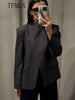 Women Loose Blazer Jackets Vintage Office Lady Single Button Full Sleeve Outwear Stand Collar Coats
