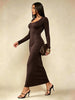 Women's Solid Long Sleeve Bodycon Dress, Chic Basic Minimalist Causual Scoop Neck Long Dress, Womenswear