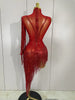 Stage Costume Sparkly Rhinestones Tassel Sexy See-Through Dress Women One Shoulder Latin Dance Bars Nightclub Party Outfits