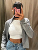 Grey Stand Collar Knit Cardigan Women's Full Sleeve Zippers Pocket Coats Autumn Lady Daily Casual Streetwear