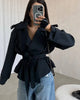 Solid Lace Up Short Windbreaker Women Elegant Full Sleeve Button Loose Chic Trench Coat Office Lady Daily Commute Outwear