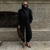 Edgy Stand Collar Woolen Women Coat Street Loose Long Sleeve Button Black Female Jacket Casual Autumn Winter Lady Outwear