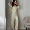 Fall Winter Knitted Suit Solid Cardigan Top Women's O neck Knitted Sweater Straight Trousers Two Piece Set Casual
